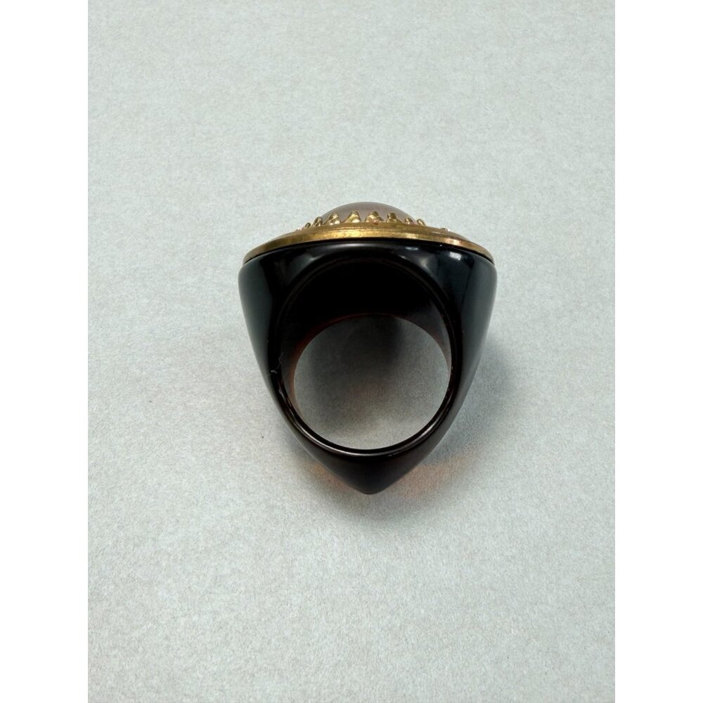 Vintage Lucite Ring Iridescent Tortoise Shell Look Chunky Statement Dome Sz 8 - Picture 8 of 12